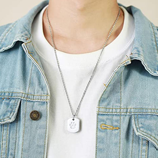 Rockyu ネックレス メンズ シルバー チェーン 手元供養 肉球ペンダント チタン素材 誕生日やパーティー ギフトにも