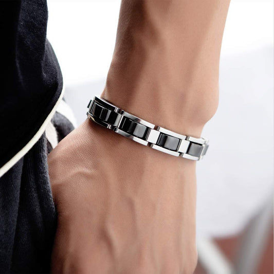 Rockyu メンズ磁気ブレスレット チタン&ゲルマニウム 静電気除去 シルバー 12mm幅