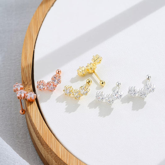 Rockyu 三連星ピアス レディース|18金仕上げ シルバー925 ジルコニア使用 金属アレルギー対応