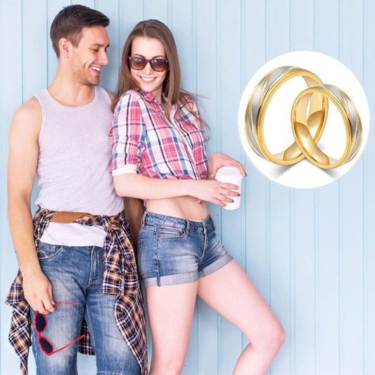 ゴールド&シルバーツートン チタンカップルリング|選べるサイズ&幅(4mm/6mm)