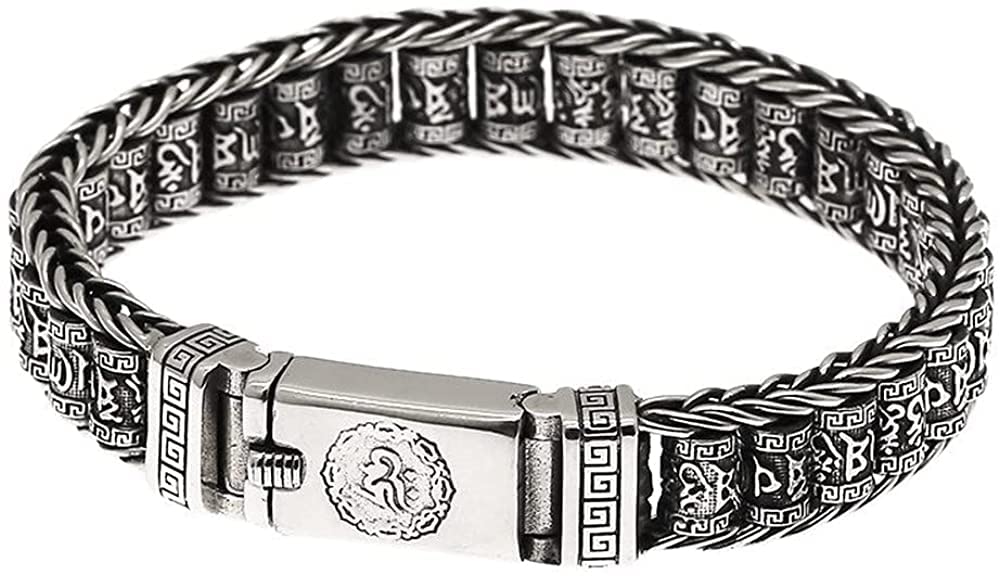 Rockyu メンズ ブレスレット 真言彫刻 回転ローラー 厄除け お守りアクセサリー
