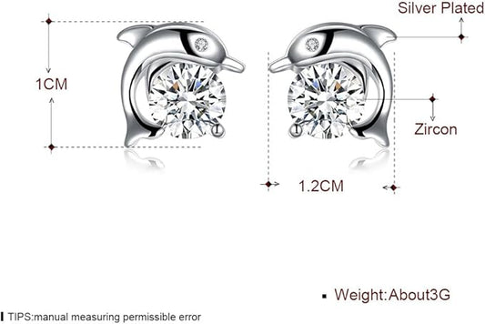 イルカモチーフ×ジルコンのきらめきピアス|S925シルバー スタッドタイプ
