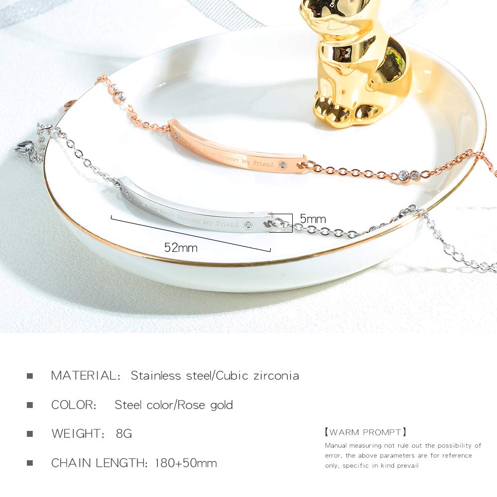 Rockyu レディースブレスレット ピンクゴールド 18K風 チタン製 ジルコン付 サイズ調整可