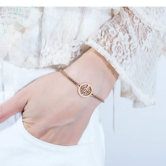 Rockyu ステンレス製 スライドブレスレット|ツリーオブライフ モチーフ レディース