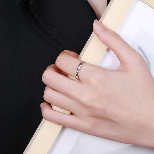 Rockyu リング レディース シルバー925 フリーサイズ ホワイトゴールド 流れる雫 ファランジリング ジュエリー