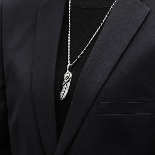 Rockyu ネックレス メンズ 羽根モチーフ ペンダント ステンレス製 ミラー仕上げ 金属アレルギー対応