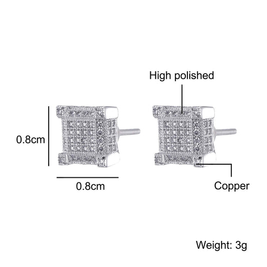 Rockyu メンズ レディース ピアス ジルコニア シルバー スクエアカット 高級感 男女兼用 両耳用
