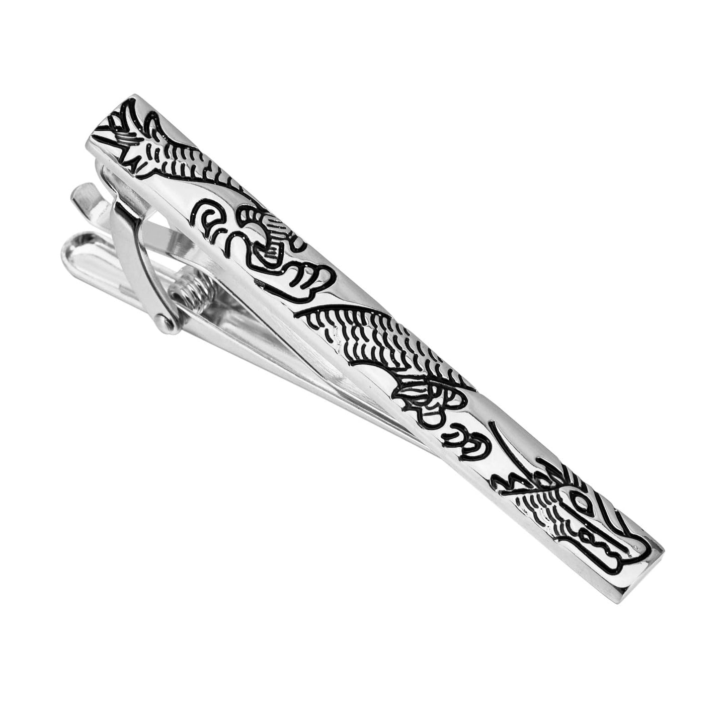 Rockyu ネクタイピン メンズ ゴールド&シルバー 竜柄 真鍮製 龍紋デザイン ビジネス フォーマル ギフト