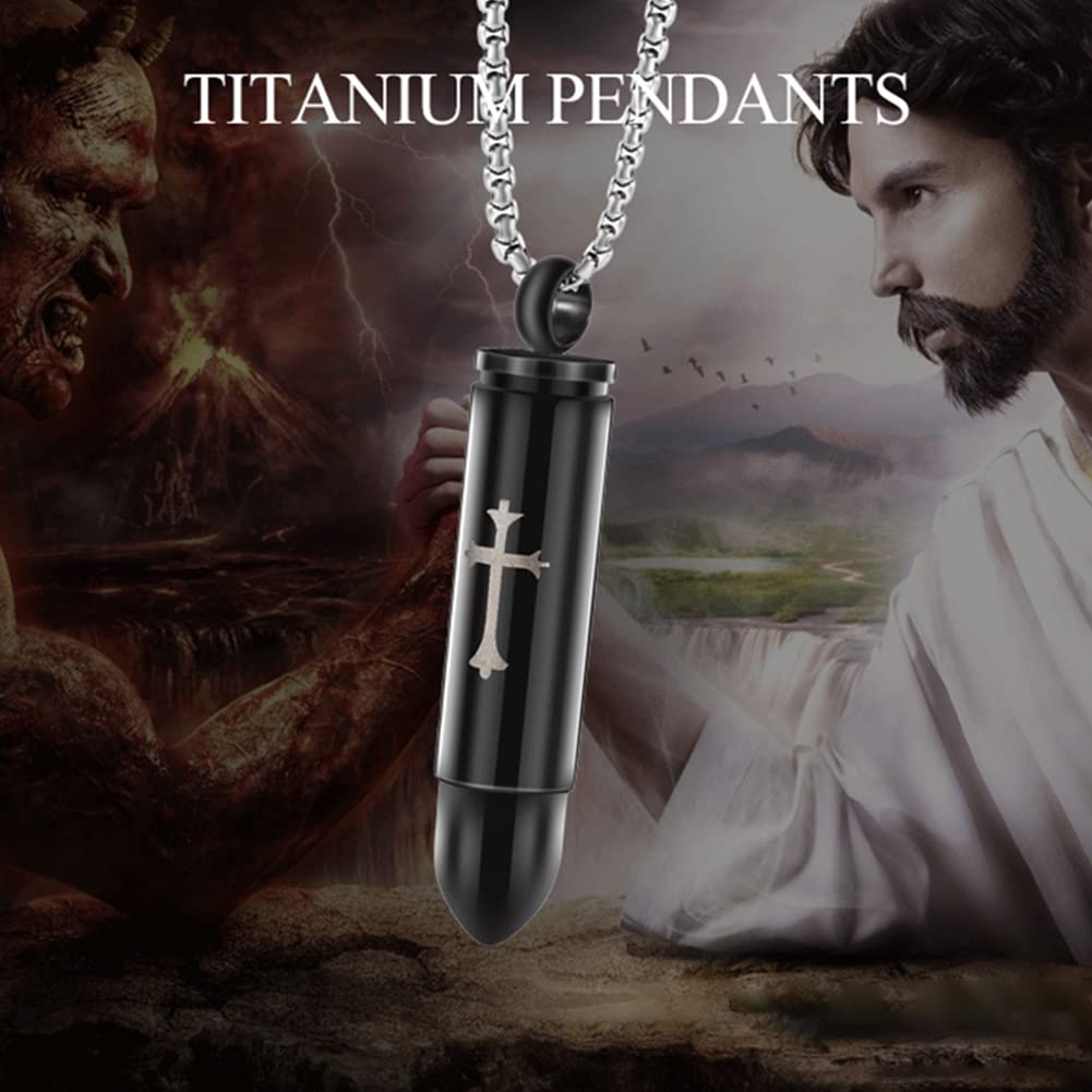Rockyu 弾丸型メモリアルネックレス 十字架チタンペンダント メンズ&レディース兼用
