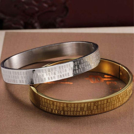 Rockyu 般若心経バングル メンズ レディース 8mm/10mm ゴールド&シルバー