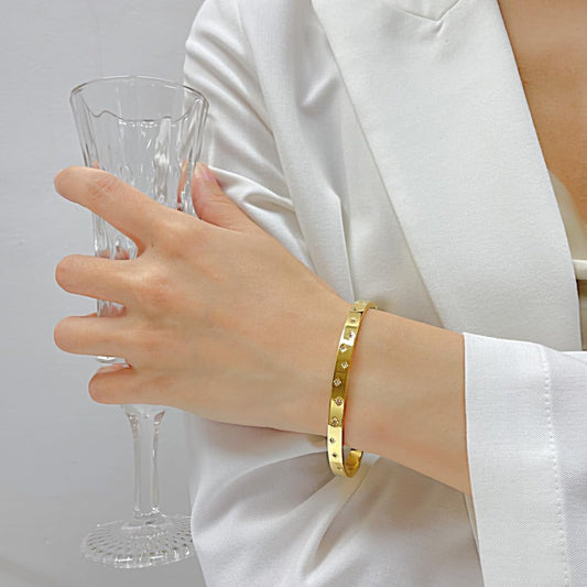 バングル レディース ゴールド シルバー ステンレス 金属アレルギー対応 ジルコニア シンプルデザイン