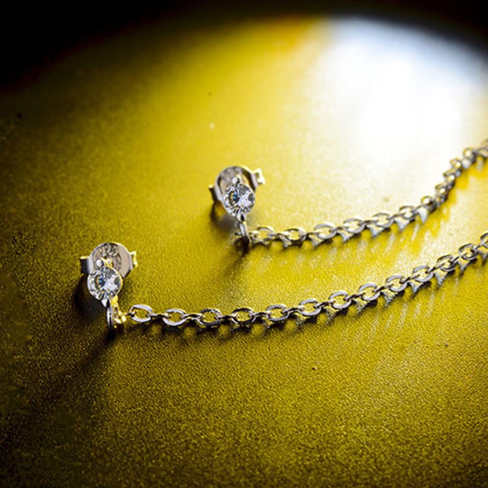 スター×ジルコニアピアス|シルバーチェーンで揺れる五芒星デザイン|アレルギー対応