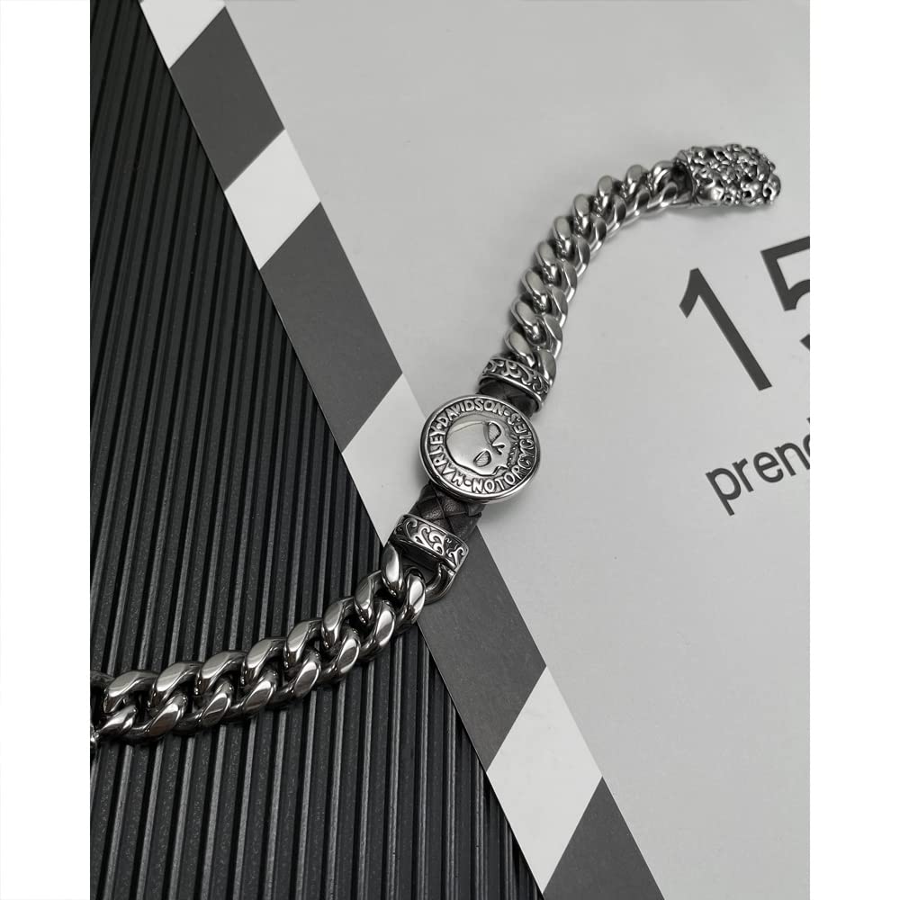 Rockyu メンズ スカルブレスレット シルバー 喜平チェーン 磁気留め具