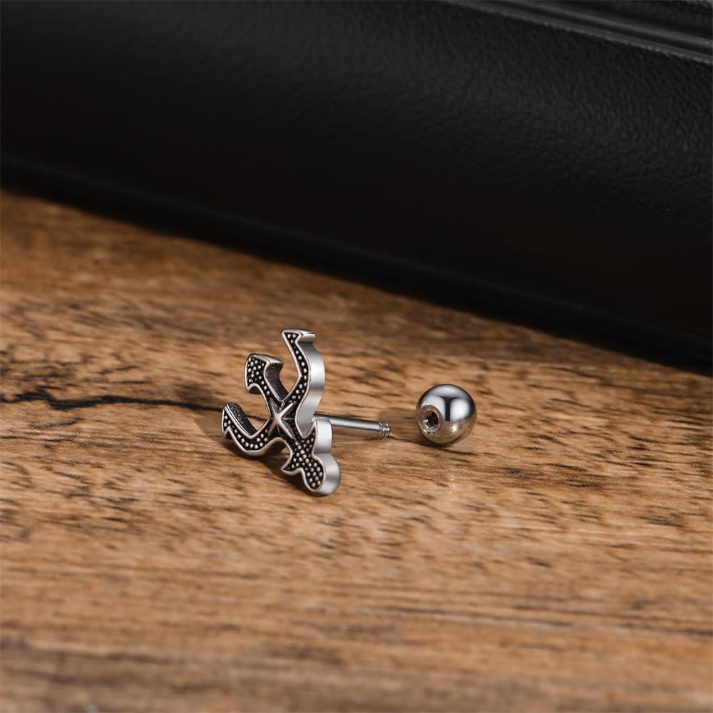 Rockyu メンズ トライデントピアス 六芒星モチーフ ステンレス シルバー 片耳用 金属アレルギー対応