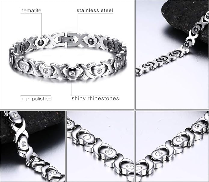 Rockyu ブレスレット レディース 磁気 ゲルマニウム ステンレス シルバーチェーン おしゃれ