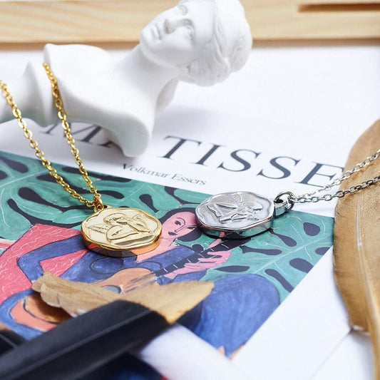 Rockyu ネックレス レディース シルバー 天使 コインペンダント あずきチェーン チタン 金属アレルギー対応