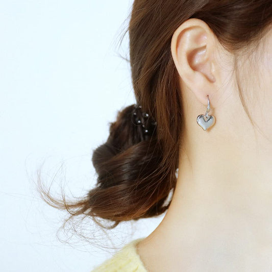 Rockyu ピアス レディース チタン ハート 鏡面 シルバー 光面 金属アレルギー対応