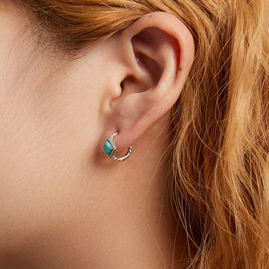 ckyu シルバー925 スクエアターコイズ ツイストフープピアス(小さめ・両耳用)