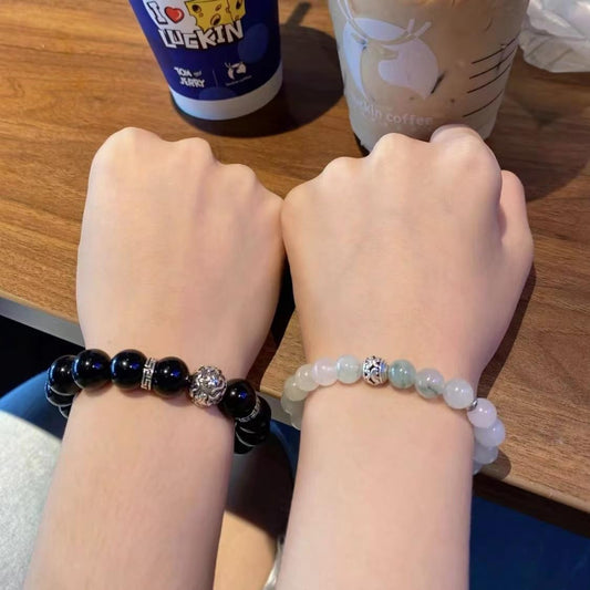 天然石ペアブレスレット|ブラックオニキス&翡翠|開運・魔除け|メンズ&レディース