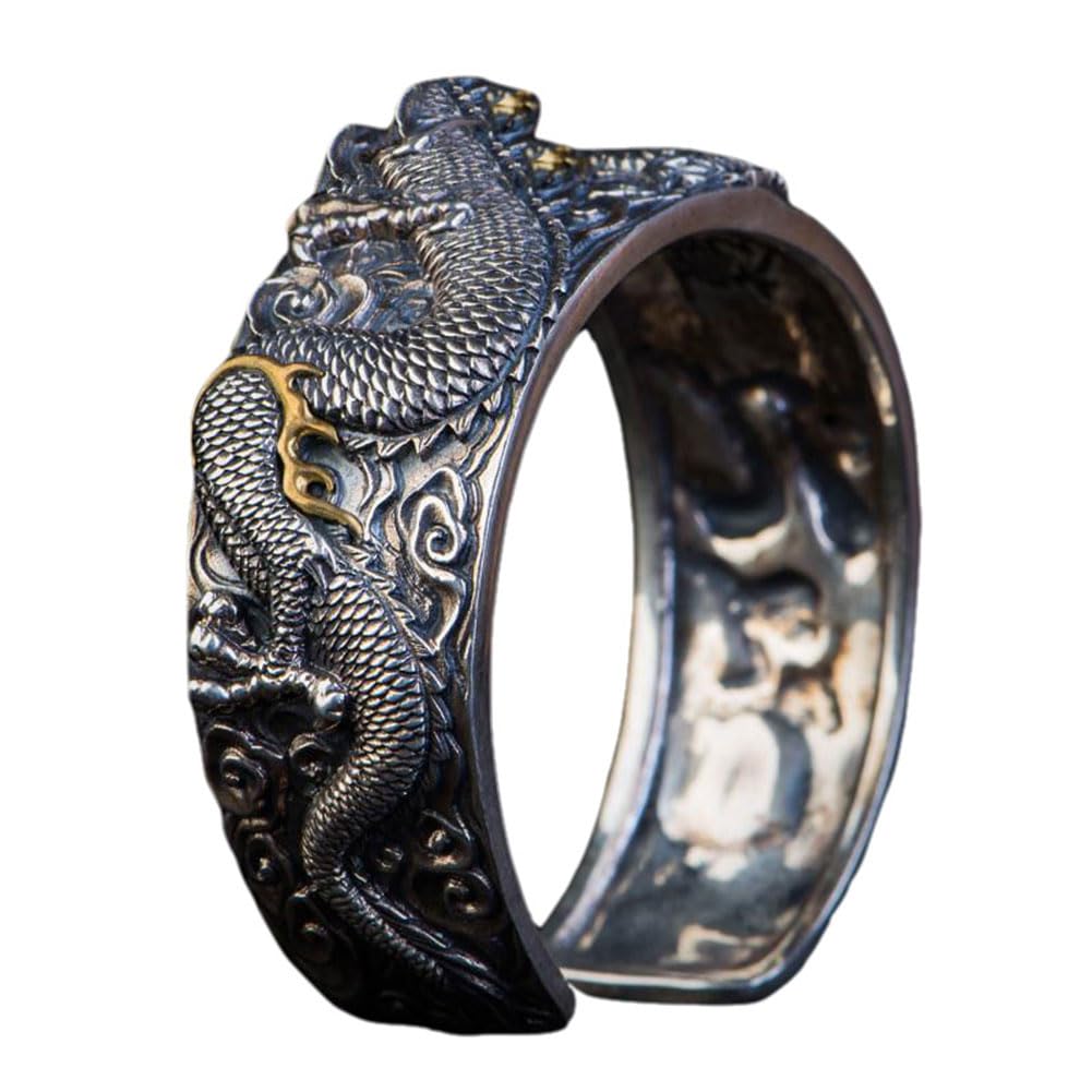 Rockyu 龍神シルバーリング メンズ レディース 太め 龍頭竜爪デザイン 開運お守りアクセサリー