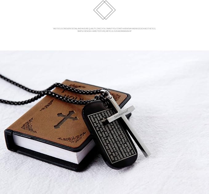 Rockyu ネックレス メンズ クロスプレート ブラック&シルバー ステンレス製