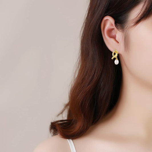 Rockyu ゴールドノットパールピアス ステンレス製 レディース