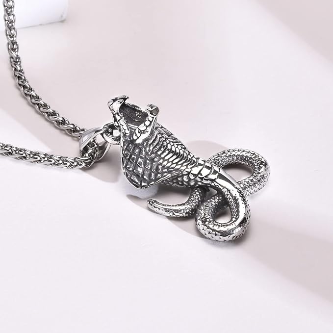 Rockyu メンズ コブラ ステンレス ネックレス アンティーク風