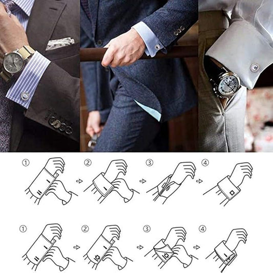 Rockyu カフスボタン ラウンドジルコニアカフリンクス 選べる4色 大粒ストーン×メタルデザイン