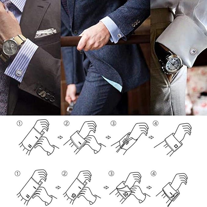 Rockyu カフス&スタッドセット 白蝶貝デザイン ラウンド型 シルバー仕上げ フォーマルアクセサリー