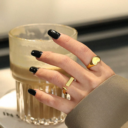 Rockyu ハートリング レディース シルバー925 ゴールド フリーサイズ 金属アレルギー対応 鏡面仕上げ