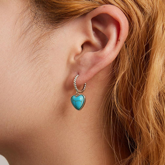 Rockyu シルバー925 ハート×ターコイズ フープピアス(ツイストデザイン)