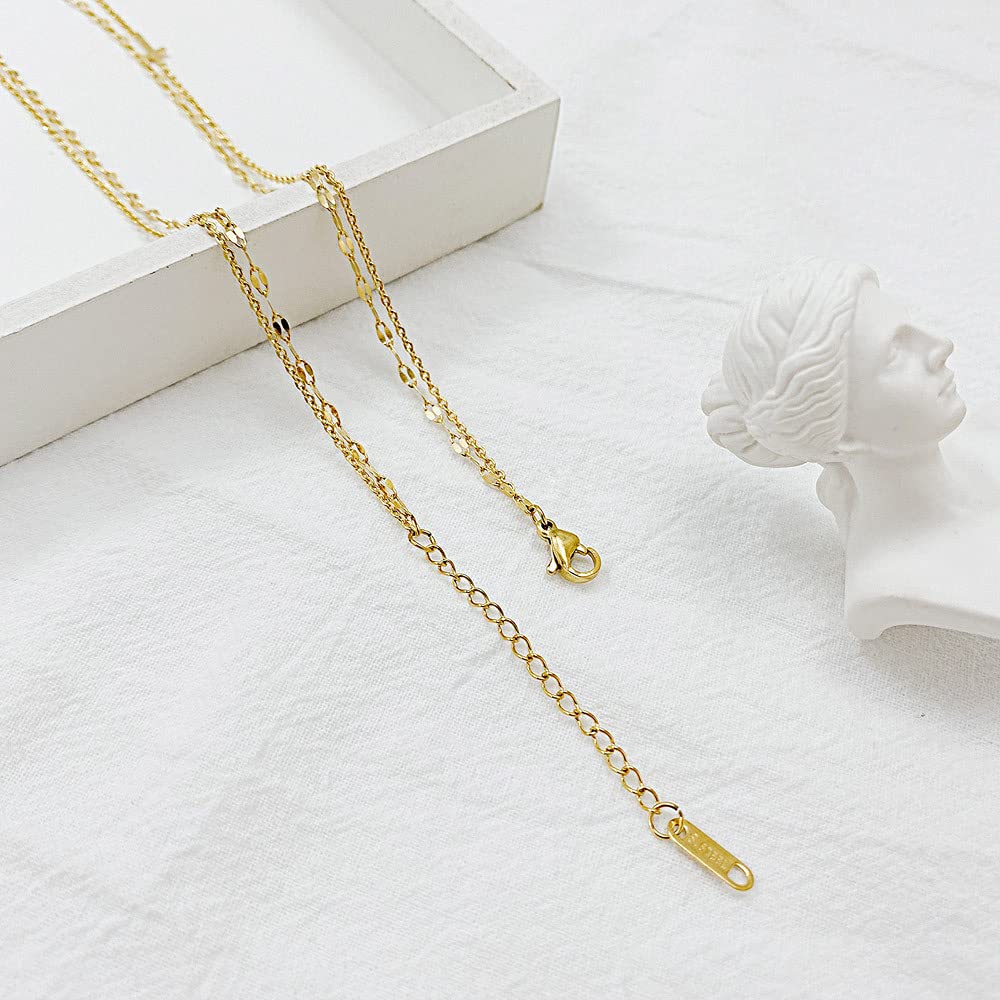 Rockyu クロスネックレス レディース 二連 チタン鋼 ゴールド チョーカースタイル