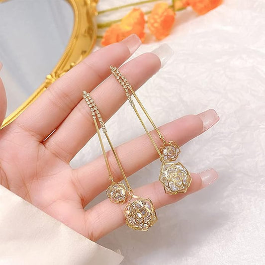 Rockyu ローズモチーフピアス レディース シルバー925 揺れるデザイン ジルコニア入り