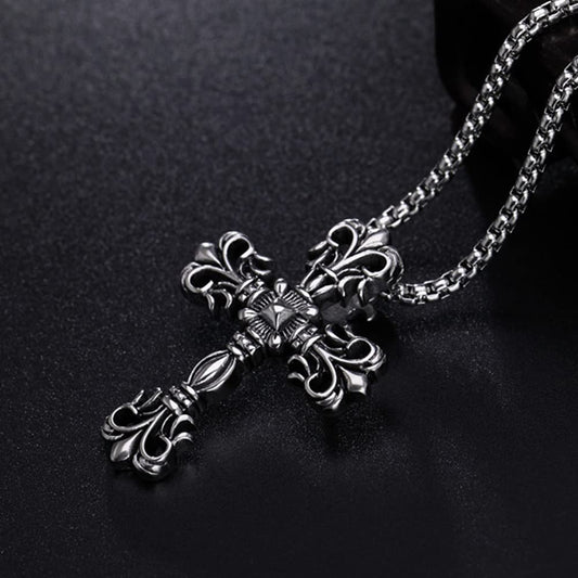 【クラシック重厚感】十字架ネックレス メンズ|ステンレス製クロスペンダント(シルバー)