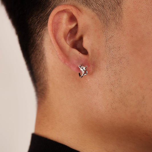 Rockyu ピアス メンズ ステンレス フォックスモチーフ フープ シルバー アレルギー対応