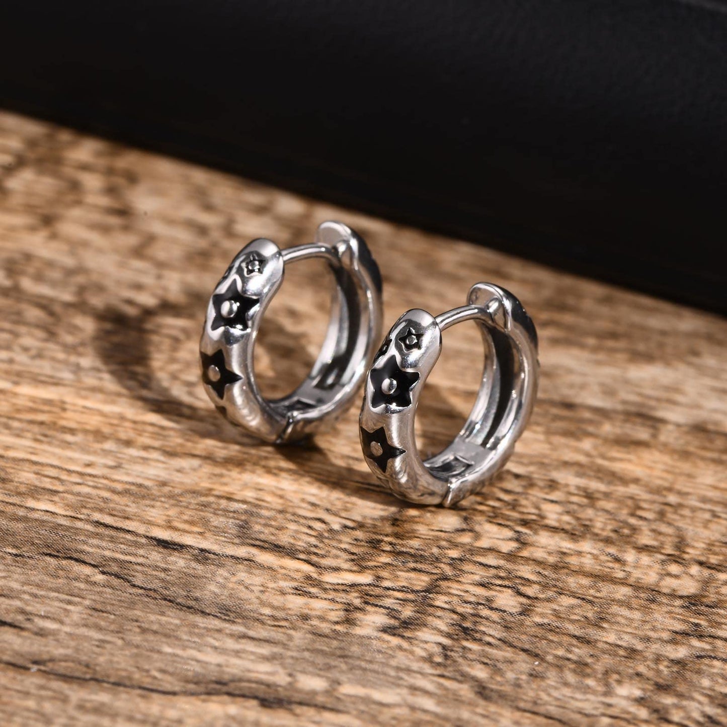 Rockyu ピアス メンズ シルバー 星形フープ ステンレス 金属アレルギー対応 スターピアス