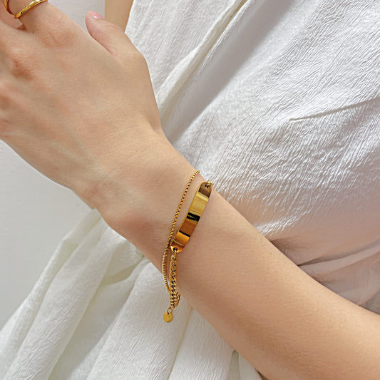 Rockyu 2連チェーンブレスレット ステンレス製 レディース