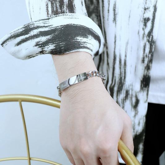 ペアブレスレット カップル お揃い メンズ レディース ステンレス製 金属アレルギー対応 Real Love 刻印 シルバー ブラック&ピンク