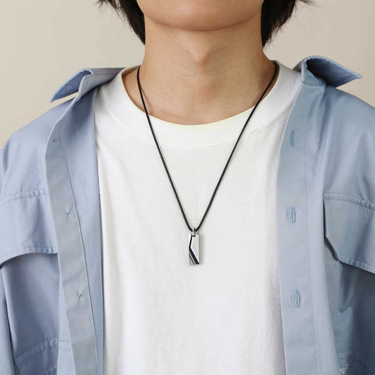 Rockyu タングステン 長方形ペンダント ネックレス メンズ