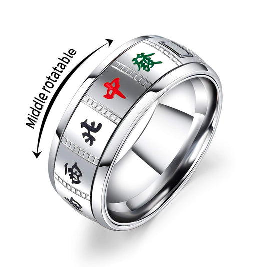 Rockyu 麻雀リング メンズ ステンレス製|シルバー&ゴールドのユニークアクセサリー