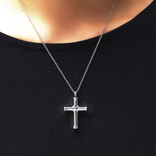 Rockyu クロス メモリアルネックレス|ステンレス製 遺骨ペンダント メンズ