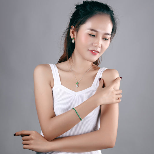 グリーンテニスブレスレット|繊細にきらめく細身チェーン レディースジュエリー