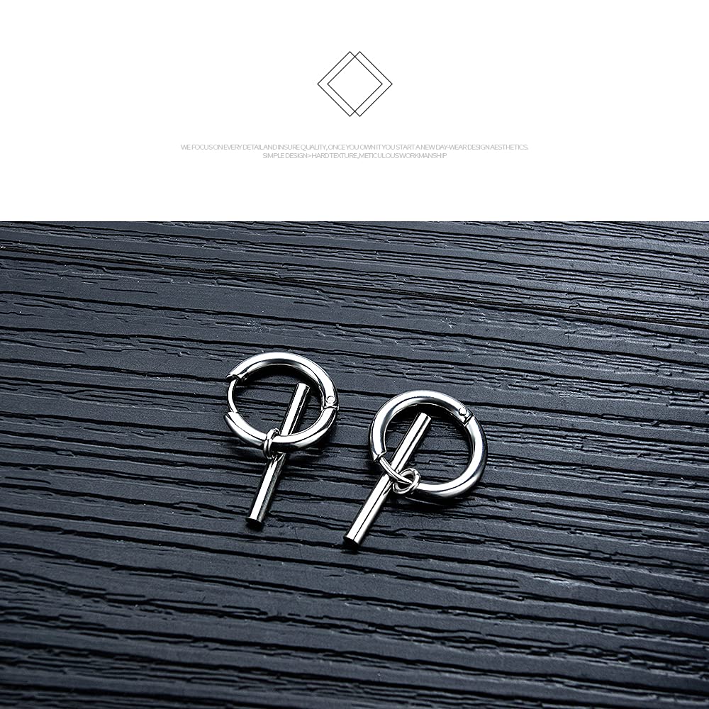 Rockyu ピアス メンズ レディース シンプル ステンレス リング ショートバー フープ 両耳セット アレルギー対応