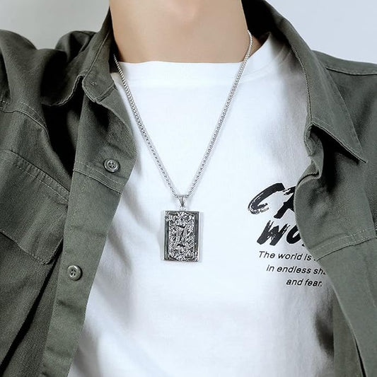 Rockyu トランプモチーフネックレス メンズ ステンレス製 ペンダント チェーン付