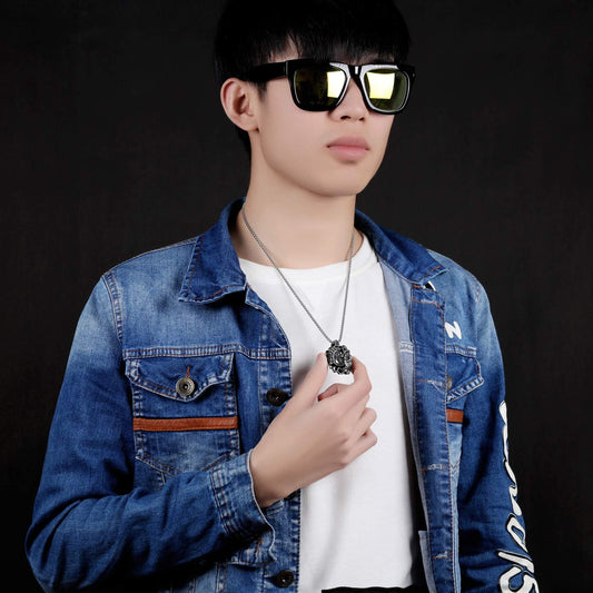 Rockyu ブッダ&デーモンペンダント メンズネックレス ステンレス製 ゴールド&シルバー 厄除けデザイン