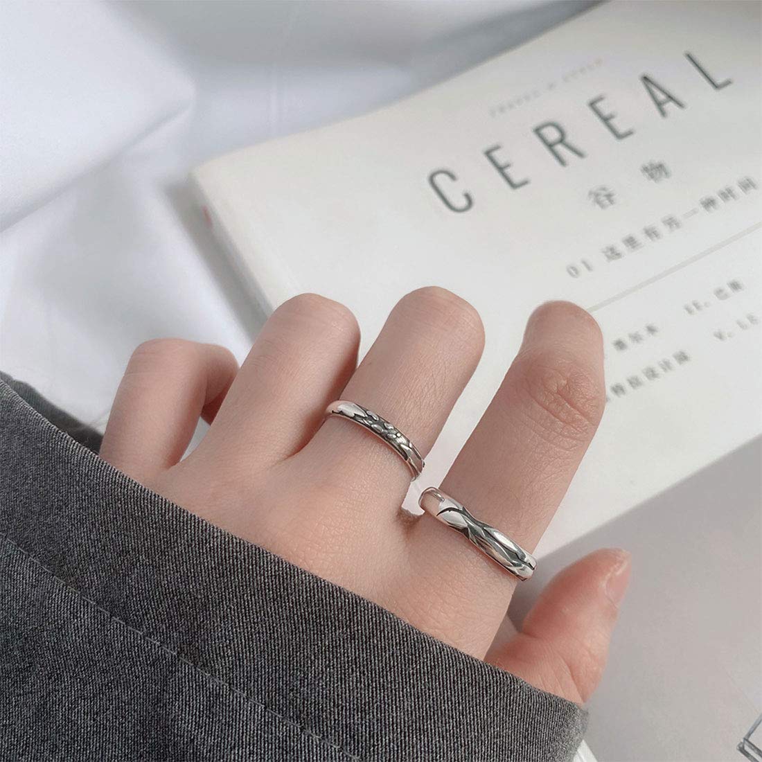 Rockyu ペアリング シルバー925 シンプル波模様 メンズ フリーサイズ 結婚・記念用