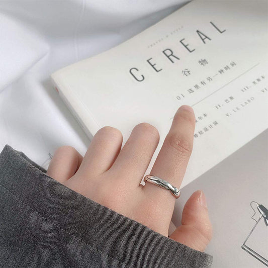 Rockyu ペアリング シルバー925 シンプル波模様 メンズ フリーサイズ 結婚・記念用