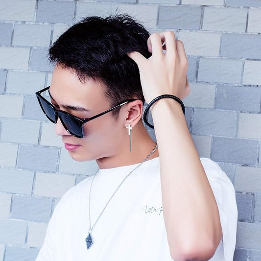 Rockyu ピアス メンズ クロス 十字架 バーモチーフ ステンレス シンプル アレルギー対応