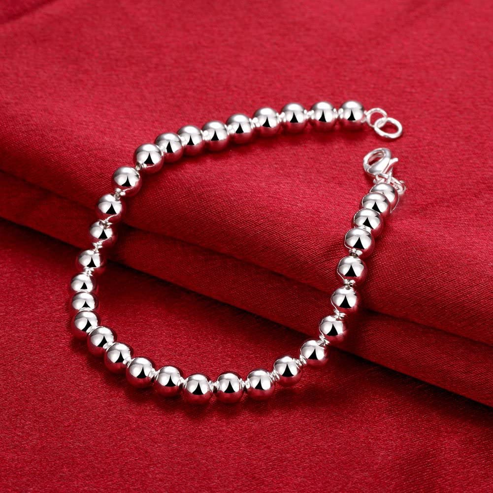 Rockyu ブレスレット レディース ステンレス シルバー 球形ブレスレット 6mm ボールチェーン 金属アレルギー対応