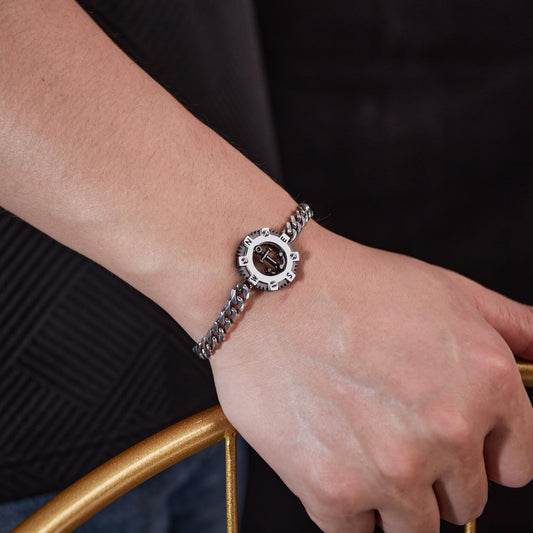 Rockyu ステンレス 錨コンパスデザイン メンズブレスレット 喜平チェーン